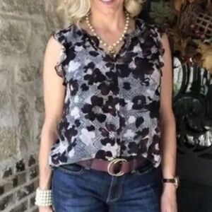 Cabi #3618 Weaver Blouse Top Tweed Flower Small